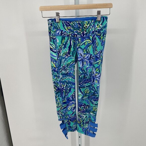 Lilly Pulitzer Luxletic Womens XS Capri Activewear Leggings Strappy Blue UPF 50